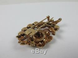 Stunning Alfred Philippe Trifari Rhinestone Rose Yellow Gold Fur Clip Brooch Pin