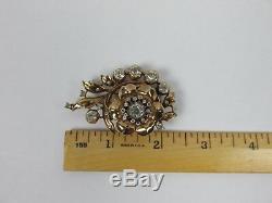 Stunning Alfred Philippe Trifari Rhinestone Rose Yellow Gold Fur Clip Brooch Pin