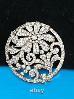 Stunning Crown Trifari Alfred Philippe Flower Pave' Rhodium Plated Brooch Ti5