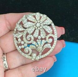 Stunning Crown Trifari Alfred Philippe Flower Pave' Rhodium Plated Brooch Ti5