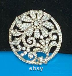 Stunning Crown Trifari Alfred Philippe Flower Pave' Rhodium Plated Brooch Ti5