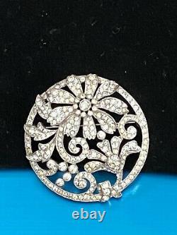 Stunning Crown Trifari Alfred Philippe Flower Pave' Rhodium Plated Brooch Ti5