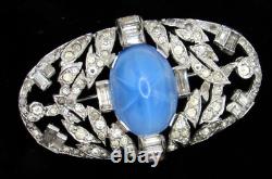 Stunning Rare Art Deco Signed KTF Trifari Star Sapphire Rhinestone Oval Pin