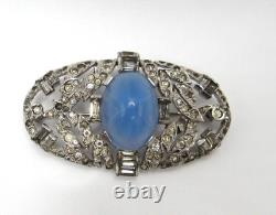Stunning Rare Art Deco Signed KTF Trifari Star Sapphire Rhinestone Oval Pin