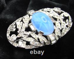 Stunning Rare Art Deco Signed KTF Trifari Star Sapphire Rhinestone Oval Pin