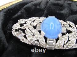 Stunning Rare Art Deco Signed KTF Trifari Star Sapphire Rhinestone Oval Pin