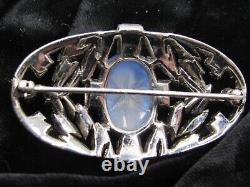 Stunning Rare Art Deco Signed KTF Trifari Star Sapphire Rhinestone Oval Pin