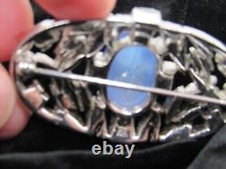 Stunning Rare Art Deco Signed KTF Trifari Star Sapphire Rhinestone Oval Pin
