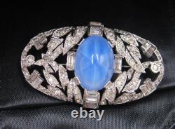Stunning Rare Art Deco Signed KTF Trifari Star Sapphire Rhinestone Oval Pin