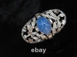 Stunning Rare Art Deco Signed KTF Trifari Star Sapphire Rhinestone Oval Pin
