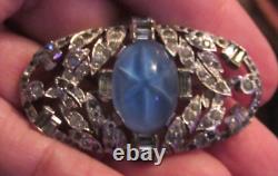 Stunning Rare Art Deco Signed KTF Trifari Star Sapphire Rhinestone Oval Pin