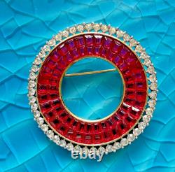 Stunning Trifari Vintage Ruby Red Invisibly Set Circle Brooch Alfred Philippe