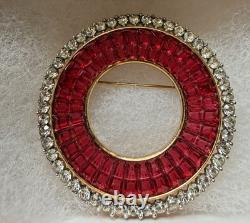 Stunning Trifari Vintage Ruby Red Invisibly Set Circle Brooch Alfred Philippe