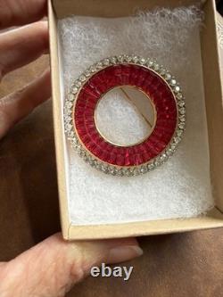 Stunning Trifari Vintage Ruby Red Invisibly Set Circle Brooch Alfred Philippe