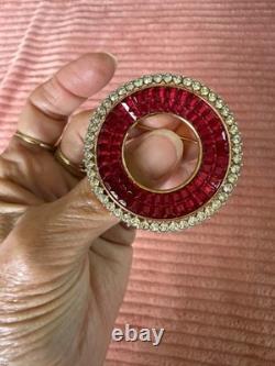 Stunning Trifari Vintage Ruby Red Invisibly Set Circle Brooch Alfred Philippe
