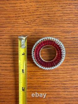 Stunning Trifari Vintage Ruby Red Invisibly Set Circle Brooch Alfred Philippe