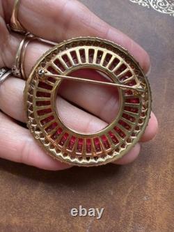 Stunning Trifari Vintage Ruby Red Invisibly Set Circle Brooch Alfred Philippe