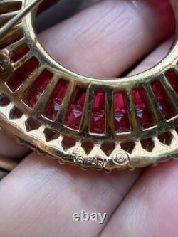 Stunning Trifari Vintage Ruby Red Invisibly Set Circle Brooch Alfred Philippe
