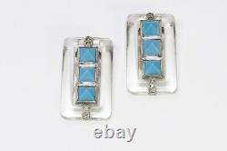 TRIFARI 1930's Alfred Philippe Art Deco Style Faux Turquoise Crystal Clips