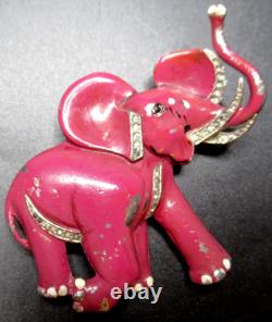 TRIFARI 1930's Pink Enamel & Rhinestone Elephant Vintage Fur Clip