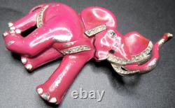TRIFARI 1930's Pink Enamel & Rhinestone Elephant Vintage Fur Clip