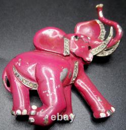 TRIFARI 1930's Pink Enamel & Rhinestone Elephant Vintage Fur Clip