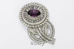 TRIFARI 1940's Alfred Philippe Rhodium Plated Purple Crystal Flower Pin Brooch