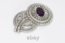 TRIFARI 1940's Alfred Philippe Rhodium Plated Purple Crystal Flower Pin Brooch