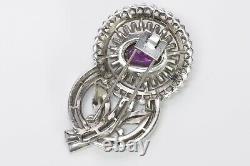 TRIFARI 1940's Alfred Philippe Rhodium Plated Purple Crystal Flower Pin Brooch