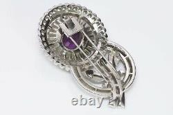 TRIFARI 1940's Alfred Philippe Rhodium Plated Purple Crystal Flower Pin Brooch