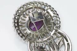 TRIFARI 1940's Alfred Philippe Rhodium Plated Purple Crystal Flower Pin Brooch