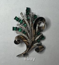 TRIFARI 1940's Alfred Philippe Sterling Green Crystal Flower bouquet Brooch