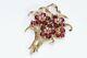 TRIFARI 1940s Alfred Philippe Gold Plated Red Crystal Flower Pin Brooch