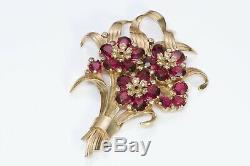 TRIFARI 1940s Alfred Philippe Gold Plated Red Crystal Flower Pin Brooch