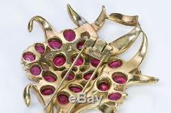 TRIFARI 1940s Alfred Philippe Gold Plated Red Crystal Flower Pin Brooch