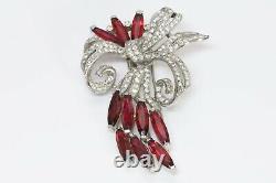 TRIFARI 1940s Alfred Philippe Red Crystal Flower Brooch