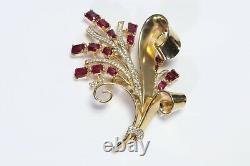 TRIFARI 1940s Alfred Philippe Sterling Silver Red Crystal Flower Pin Brooch
