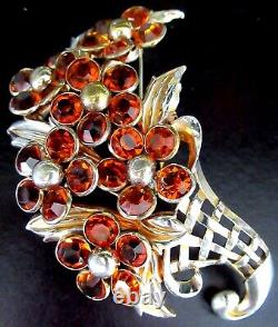 TRIFARI 1941 Alfred Philippe Amber Bezel Set Rhinestone Cornucopia Flower Pin