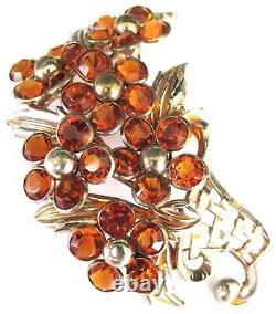 TRIFARI 1941 Alfred Philippe Amber Bezel Set Rhinestone Cornucopia Flower Pin