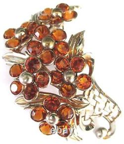 TRIFARI 1941 Alfred Philippe Amber Bezel Set Rhinestone Cornucopia Flower Pin