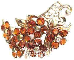 TRIFARI 1941 Alfred Philippe Amber Bezel Set Rhinestone Cornucopia Flower Pin