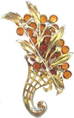 TRIFARI 1941 Alfred Philippe Amber Bezel Set Rhinestone Cornucopia Flower Pin