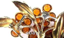 TRIFARI 1941 Alfred Philippe Amber Bezel Set Rhinestone Cornucopia Flower Pin