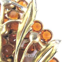 TRIFARI 1941 Alfred Philippe Amber Bezel Set Rhinestone Cornucopia Flower Pin