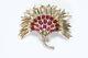 TRIFARI 1944 Alfred Philippe Sterling Chrysanthemum Red Crystal Flower Brooch