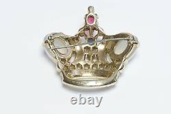 TRIFARI 1944 Alfred Philippe Sterling Glass Blue Pink Jelly Belly Crown Brooch