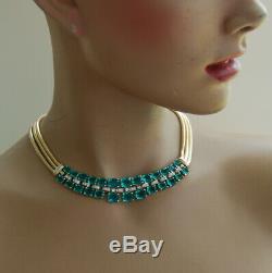 TRIFARI 1945 Alfred Philippe Faux Green Emerald & Diamanté Rhinestone Necklace