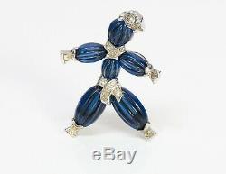 TRIFARI 1949 Alfred Philippe Blue Glass Rag Doll Tom Tom Brooch