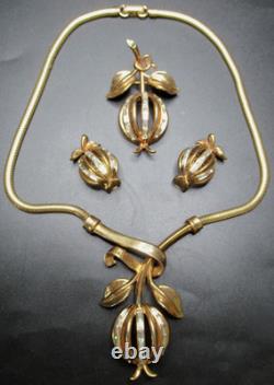TRIFARI 1950 Forbidden Fruit Baguette Rhinestone Necklace Brooch Earring Set