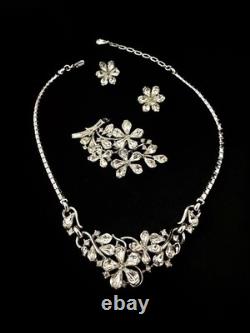 TRIFARI 4-5-6 Petal Flower Parure 1953 Alfred Philippe Rhodium PAT PEND Box